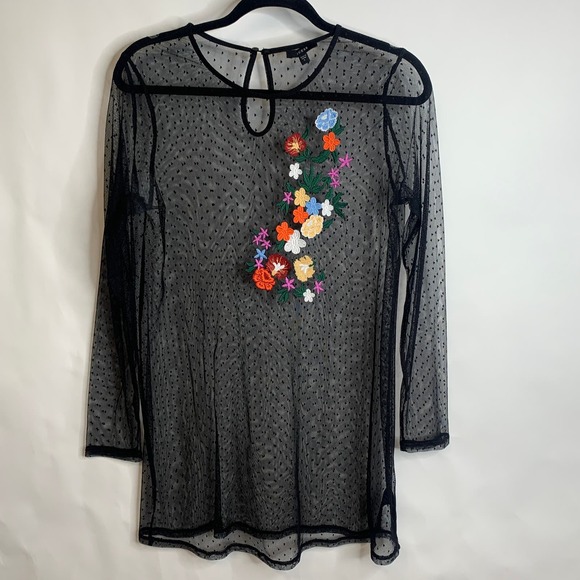 Guess Dresses & Skirts - Guess Black Sheer Mesh Mini Dress with Multicolor Floral Embroidery